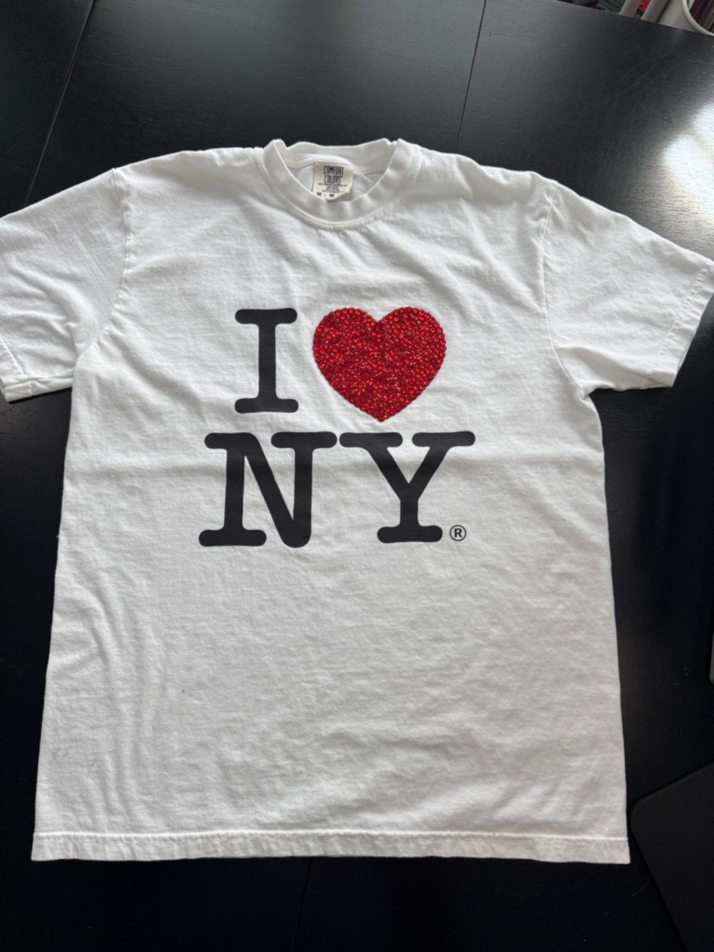 Comfort Colors White Graphic Tee with Red Glitter Heart